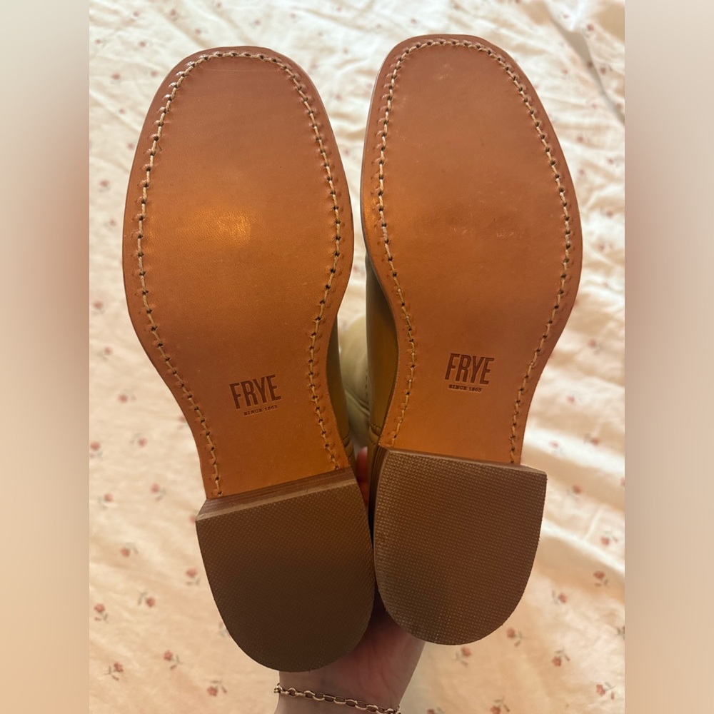 Frye Tan Leather Knee-High Heeled Boots - Picture 3 of 5